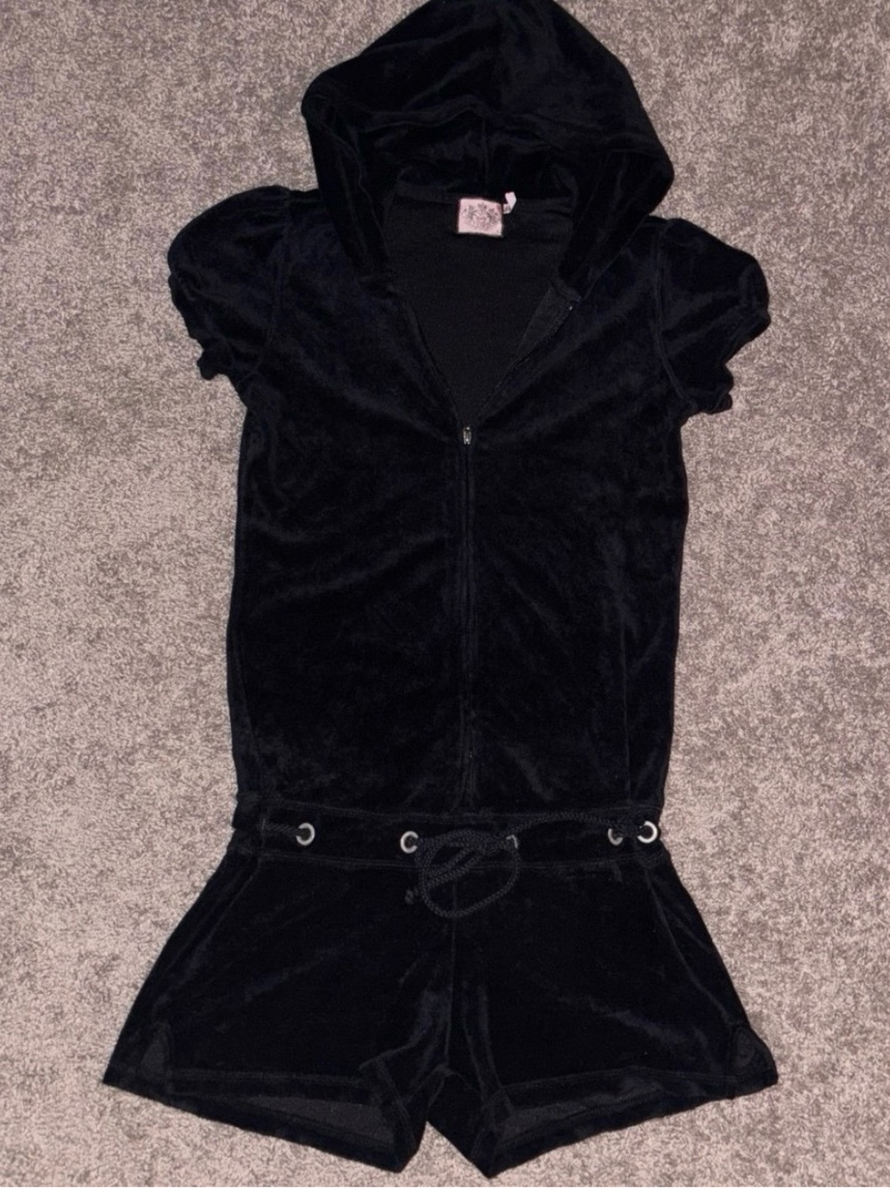 Juicy Couture Black Terry Cloth Hoodie Romper swim coverup